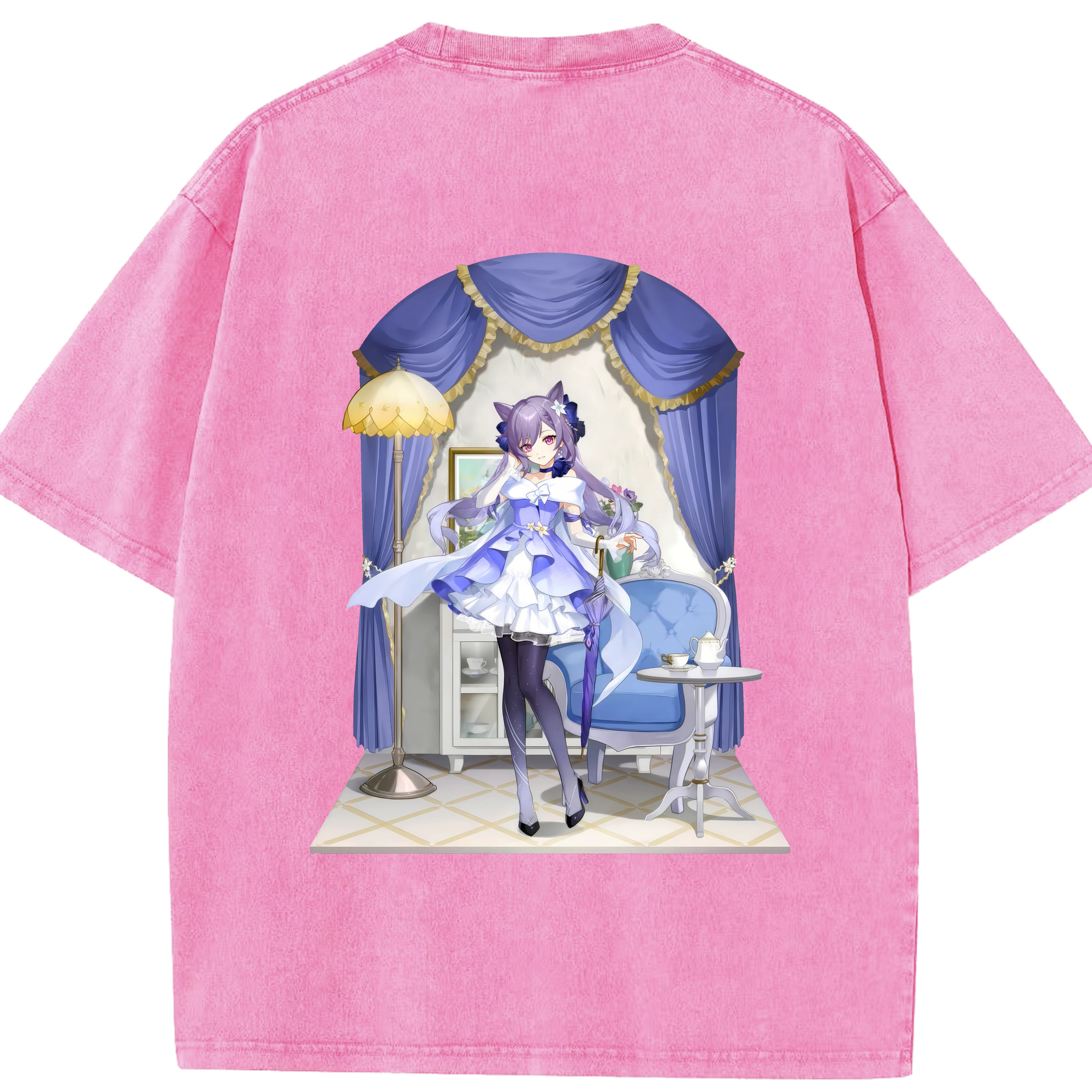 げんし神 刻晴 こくせい genshin Kokusei 綿100% ヴィンテージ風 半袖Tシャツ（背面プリント）